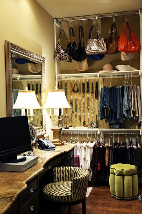 Space for hanging purses and jewelry